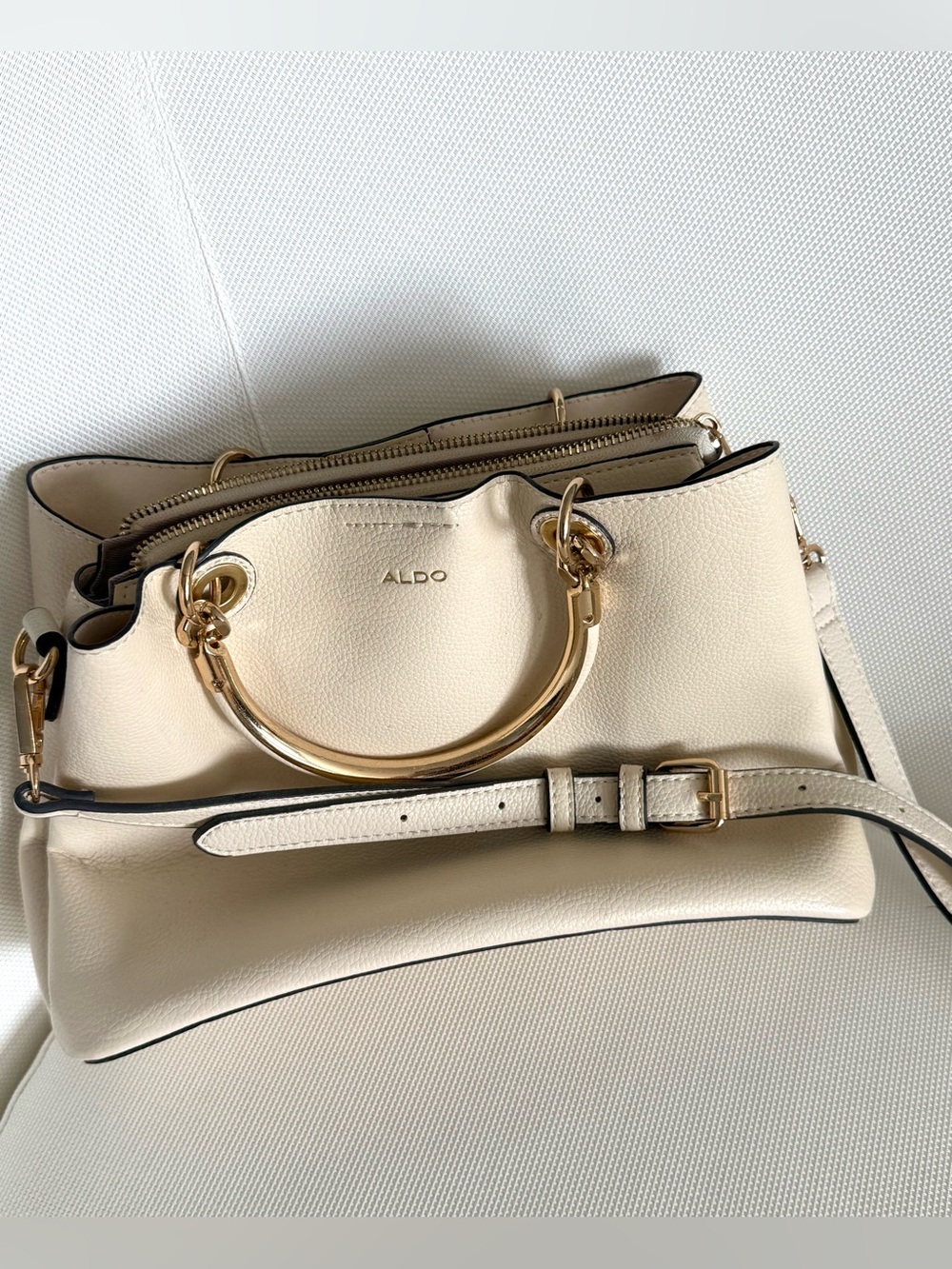 ALDO Cream Satchel Bag with Gold Handles